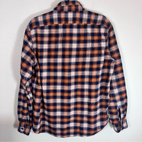 J. Crew Men's Orange Blue Plaid Flannel Button Down Shirt Size Large - Picture 7 of 8